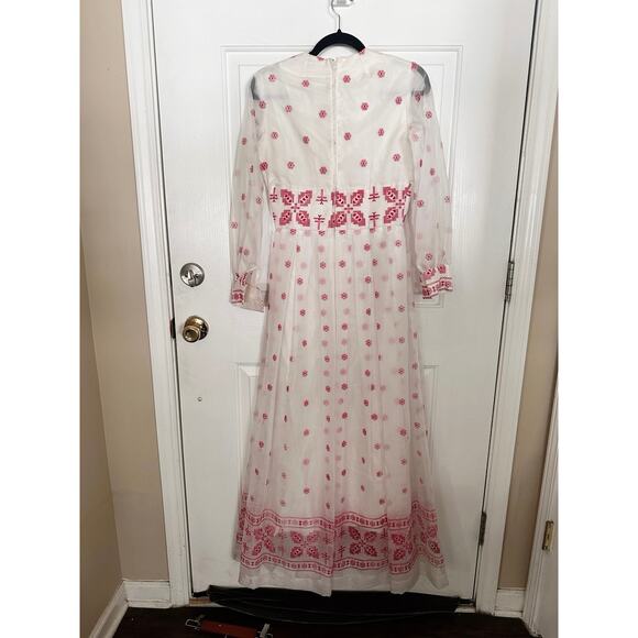 Vintage Avalon Classics Maxi Dress Womens 8 Boho Maxi White Red 70’s Bohemian - Picture 3 of 5